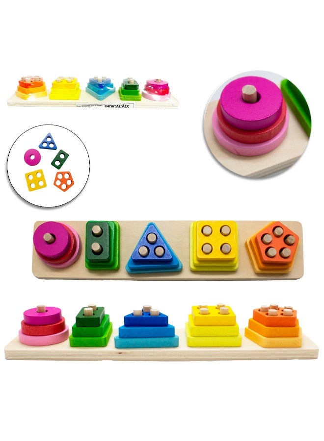 كابسترو لعبة فرز وتكديس الأشكال الخشبية للأطفال - لوحة تعليمية بأعمدة متدرجة لتنمية التفكير المنطقي والتنسيق والقدرات المعرفية في مرحلة الطفولة المبكرة | لعبة عملية على طريقة مونتيسوري - Image 3